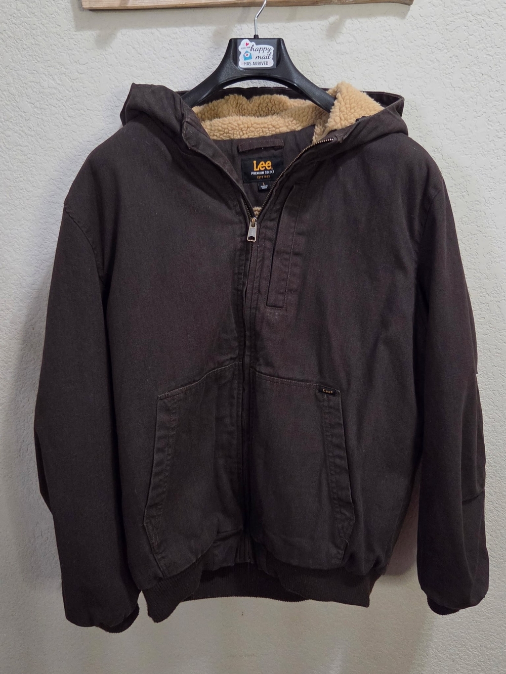 Lee Men's Hooded Sherpa Jacket in Brown with Tan Lining